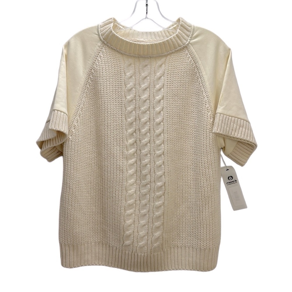 Mono B Beige‎ Short Raglan Sleeve Hybrid Crewneck top Boxy Fit Layering Piece M